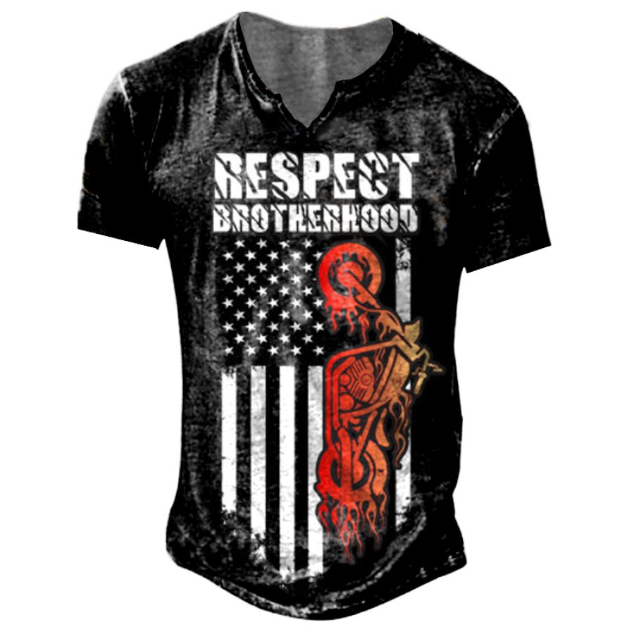 

Men's Motorcycle Flag Print Vintage T-Shirt