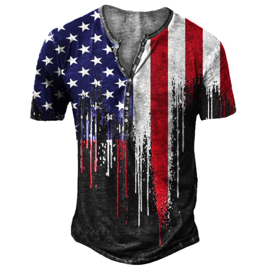 

Men's American Flag Print Henley Collar T-Shirt