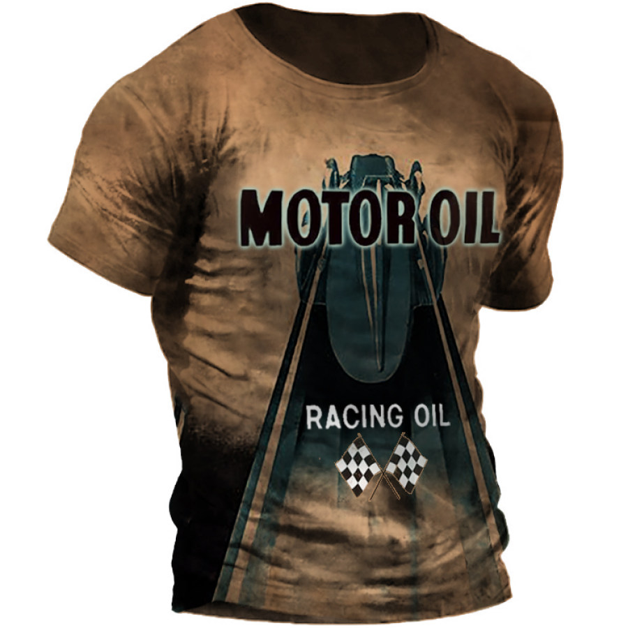 

En's Vintage Motor Oil Print T-Shirt