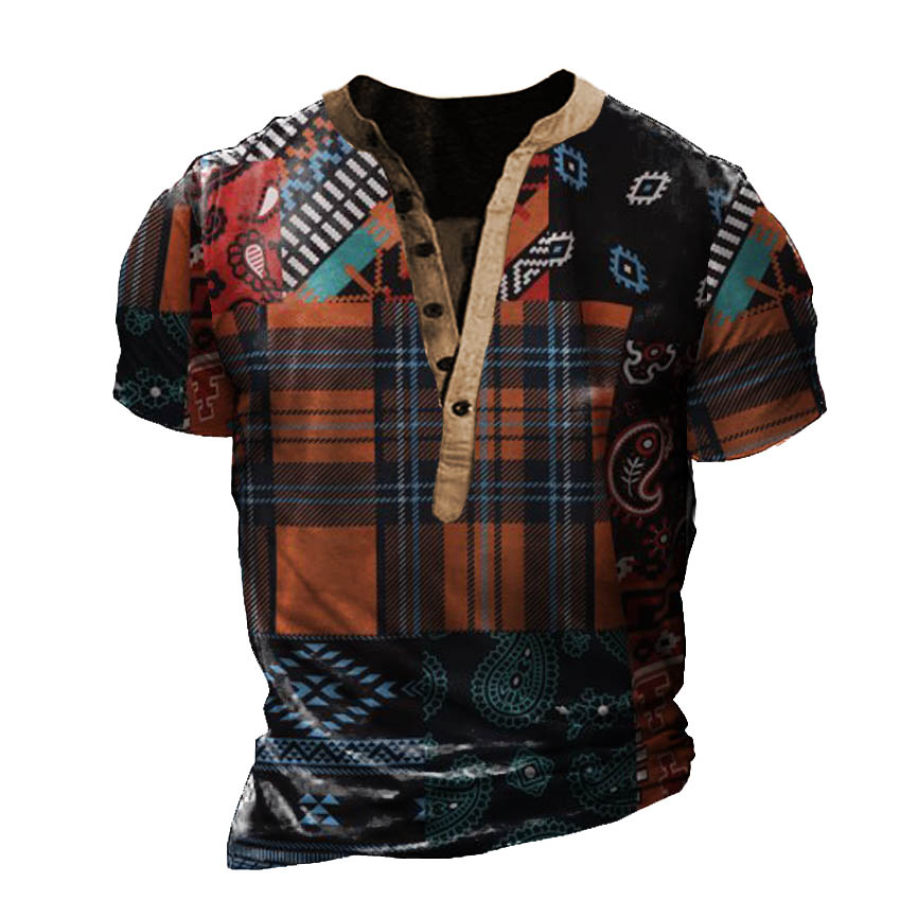 

Men's Aztec Henley Short Sleeve T-Shirt