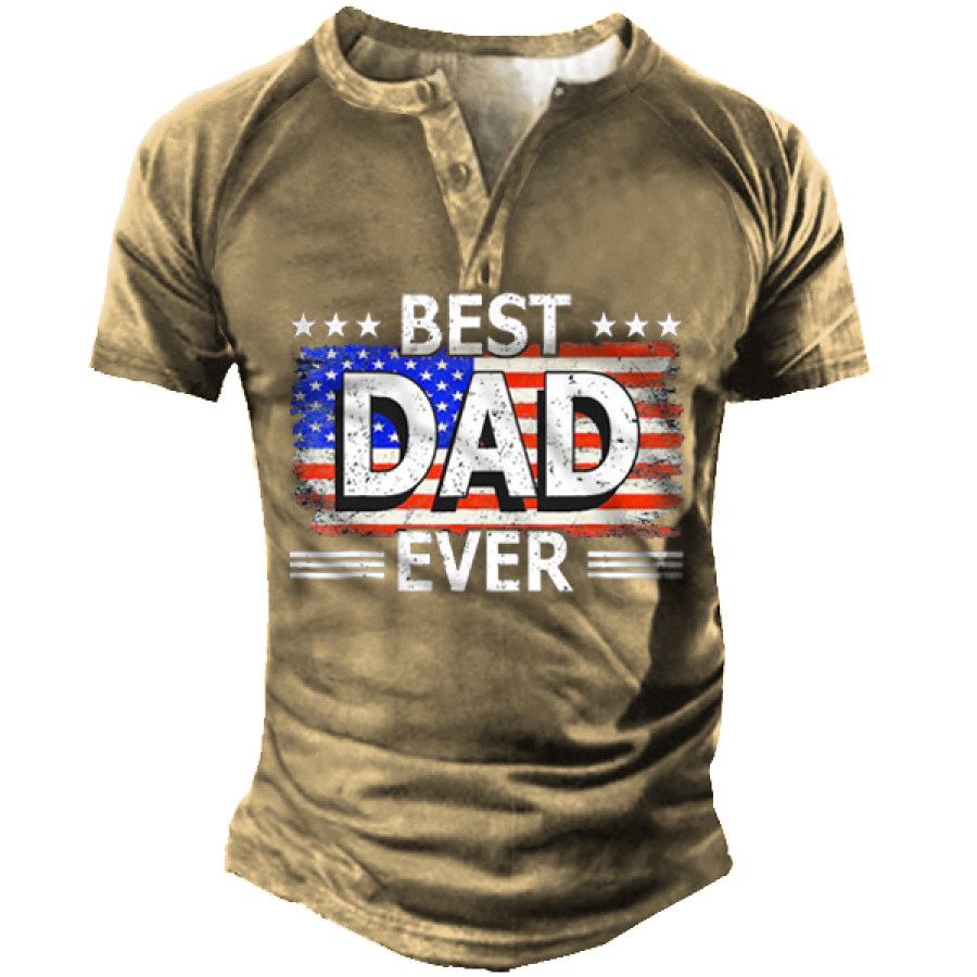 

Best Dad American Flag Vintage Print Men's Outdoor Henley T-Shirt