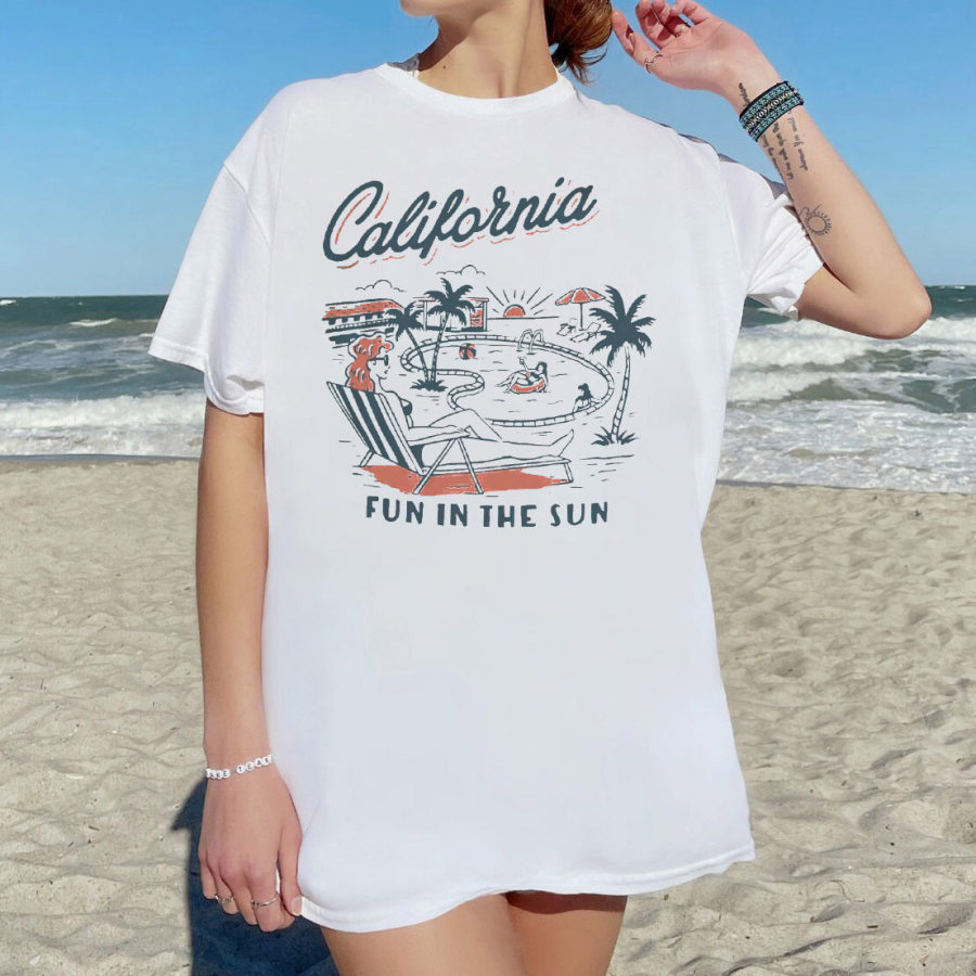 

Women's California Fun In The Sun Print Loose T-Shirt