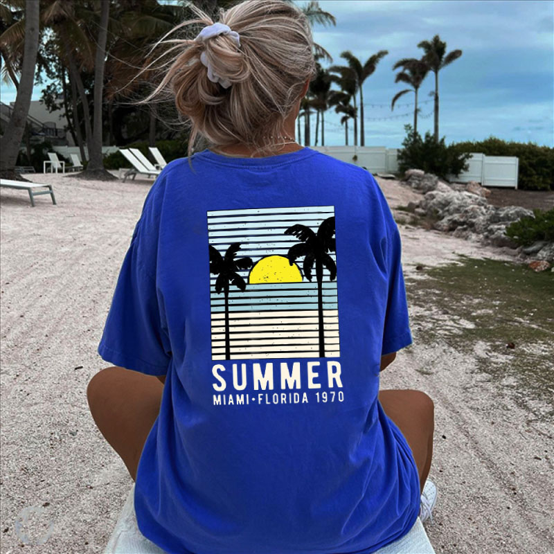 Women's Summer Miami Florida Print Chic Loose T-shirt