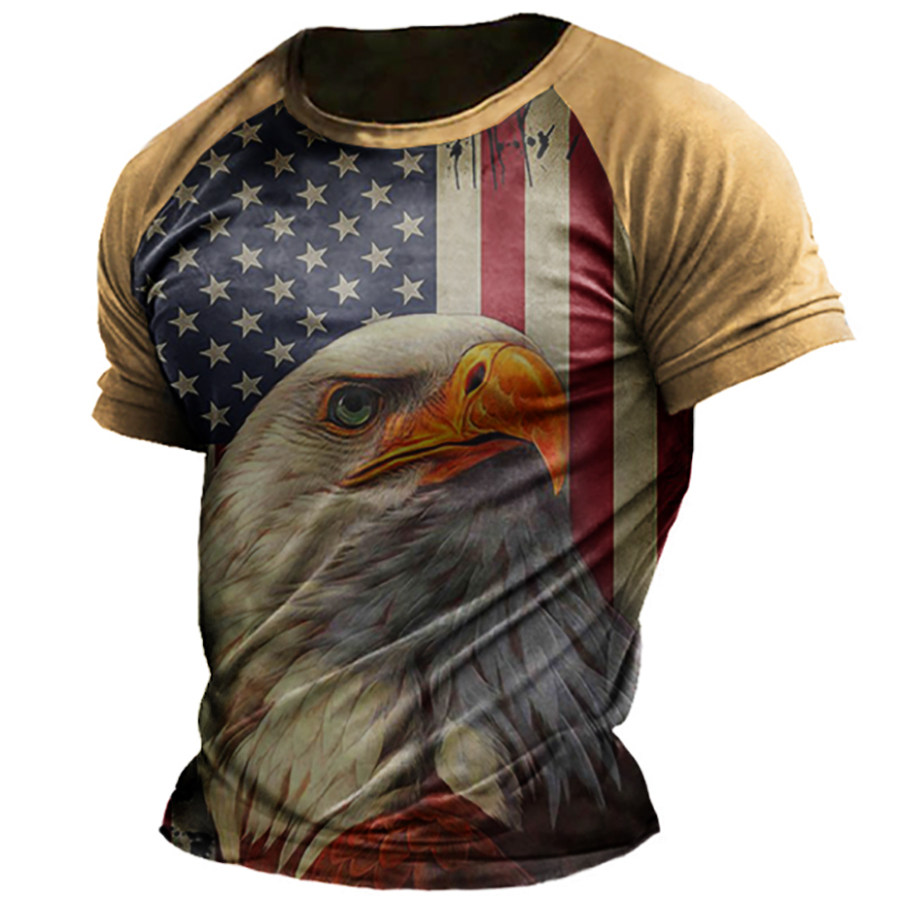 

Men's Vintage Eagle American Flag Print T-Shirt