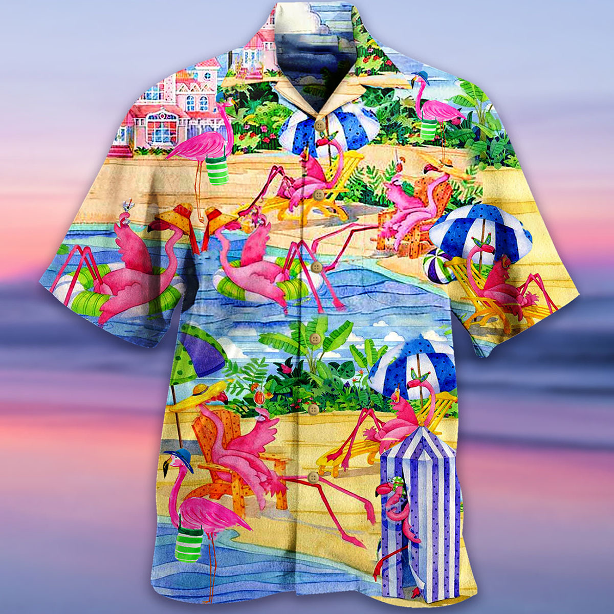 Men's Red Crowned Beach Chic Short Sleeve Shirt
