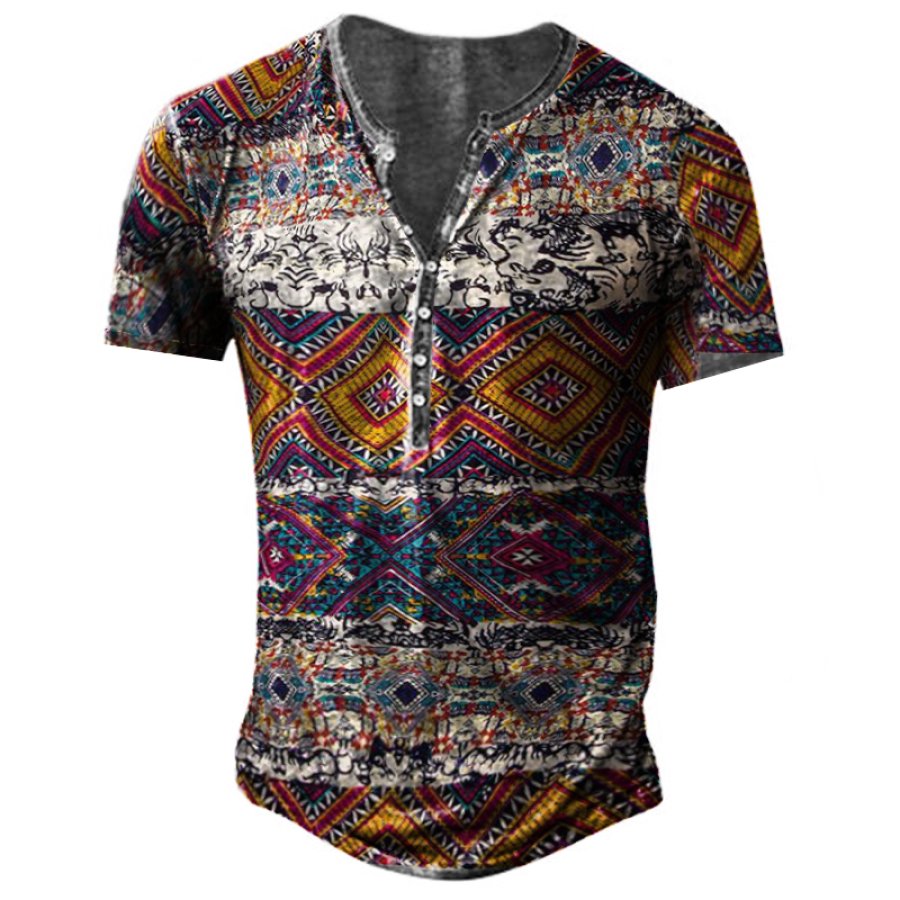 

Men's Ethnic Totem Print Henley Collar T-Shirt