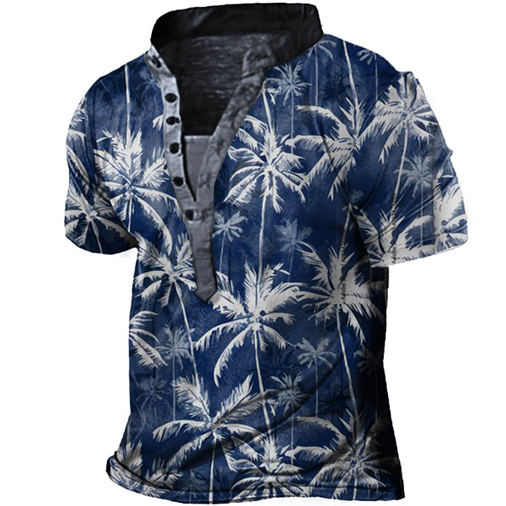 Men's Hawaiian Coconut Tree Chic Henley T-shirt