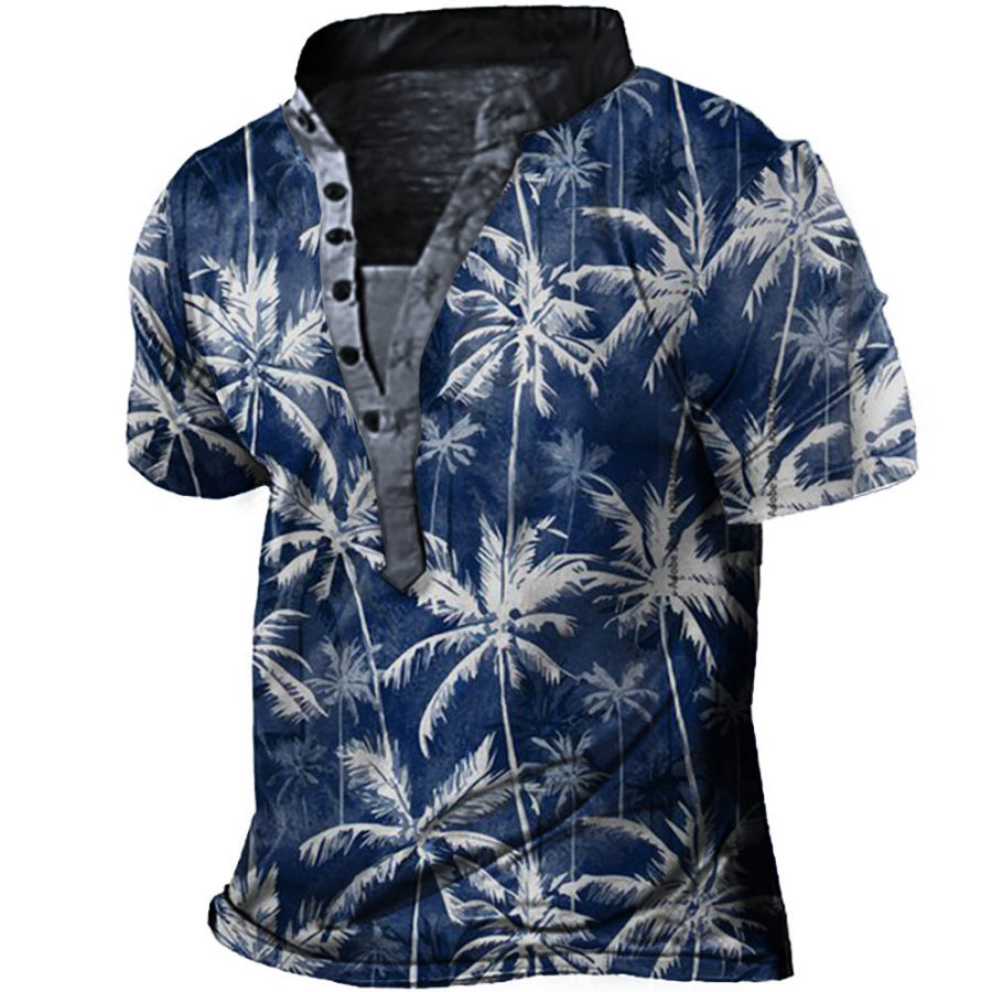 

Men's Hawaiian Coconut Tree Henley T-Shirt