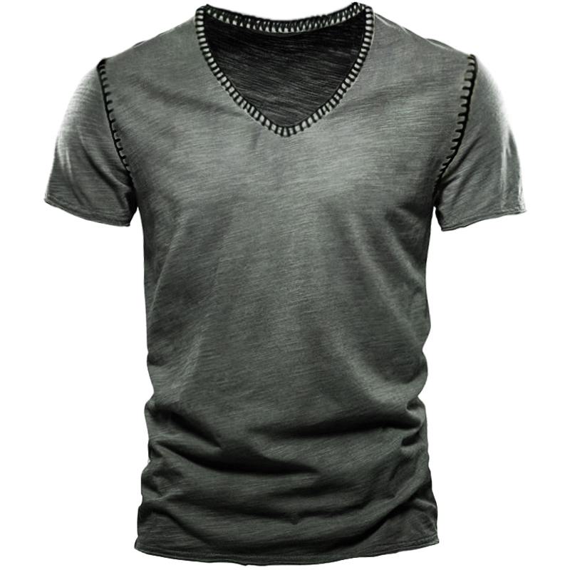 Men's Outdoor Vintage Ethnic Chic Sewing Stitches Design Short Sleeve T-shirt
