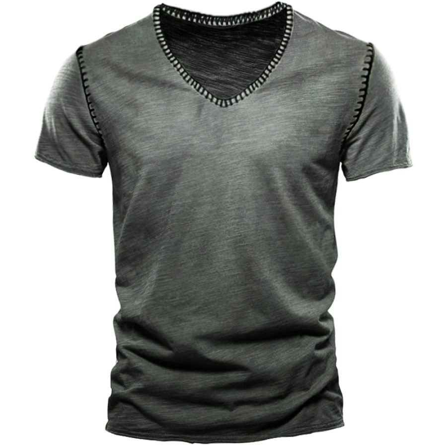 

Kurzärmliges T-Shirt Für Herren Im Vintage-Stil Mit Ethnischen Nähstichen Für Den Außenbereich