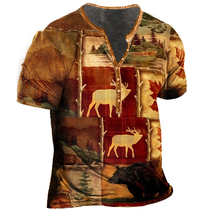 

Men's Ethnic Totem Henley Collar T-Shirt