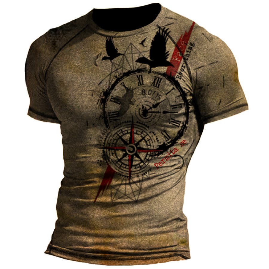 

Men's Vintage Compass Nautical Travel Print T-Shirt