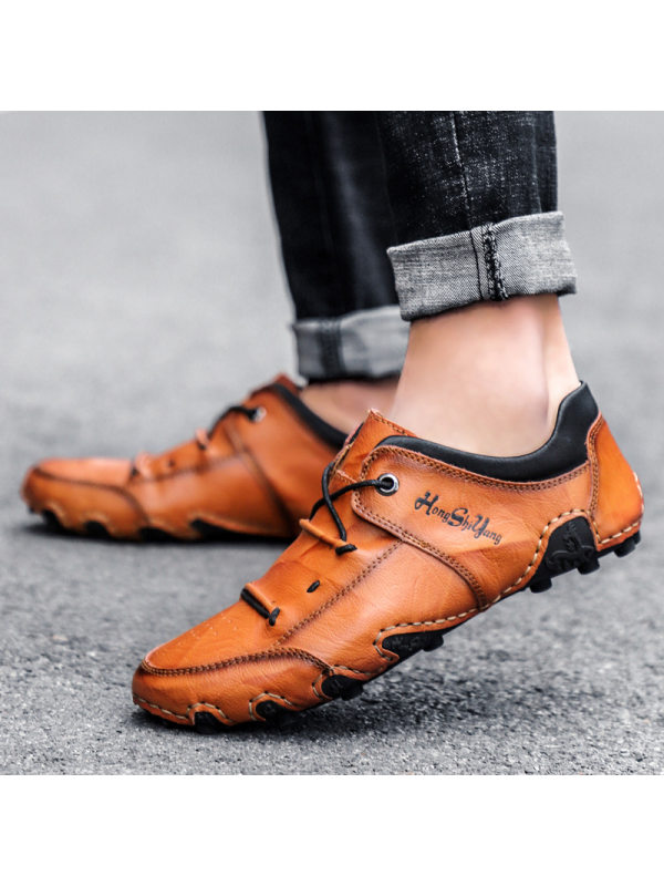 Men's Genuine Leather Leather Lace-Up Handmade Octopus Sole Casual Sneakers