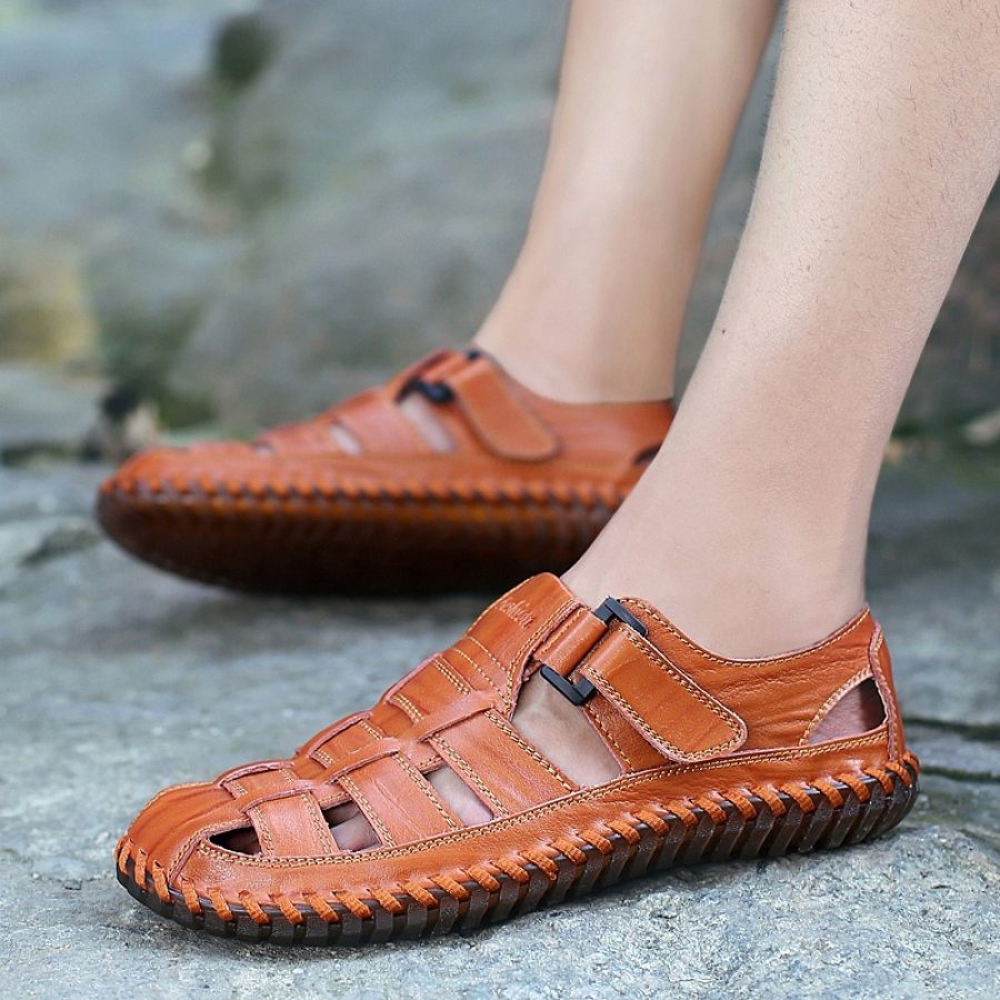 

Men's Genuine Leather Toe Guard Velcro Sandals