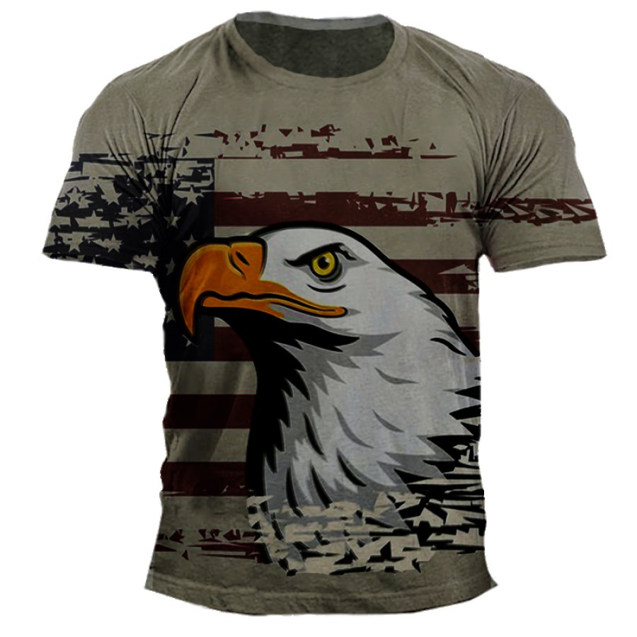 

Men's Vintage Flag Eagle Totem Print T-Shirt