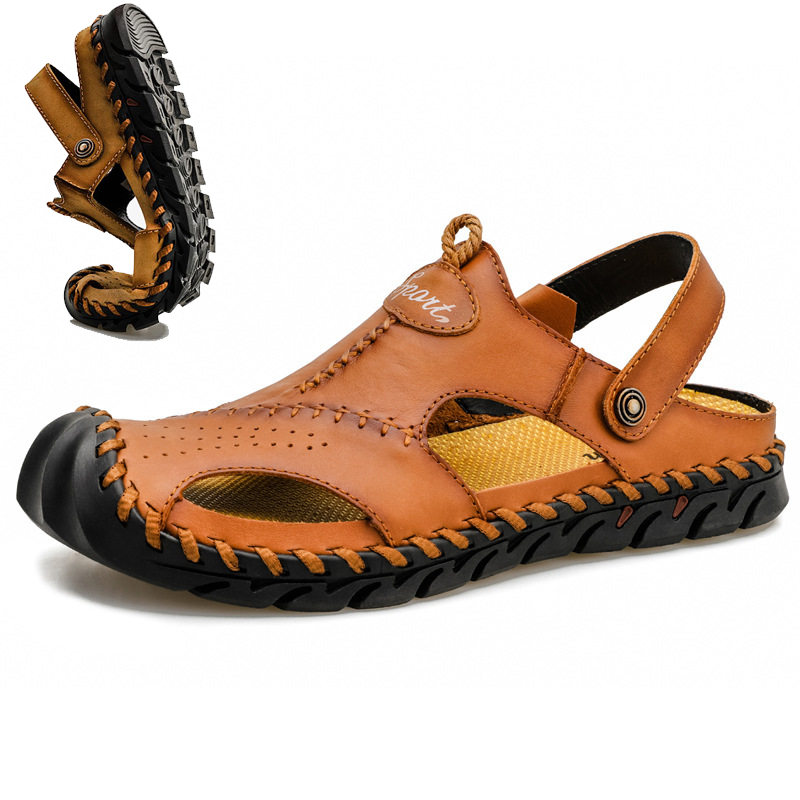 Men's Genuine Leather Two Chic Wear Wear-resistant Sandals And Slippers