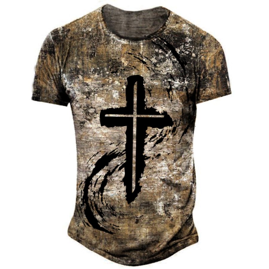 

Men's Vintage Faith Cross Print T-Shirt