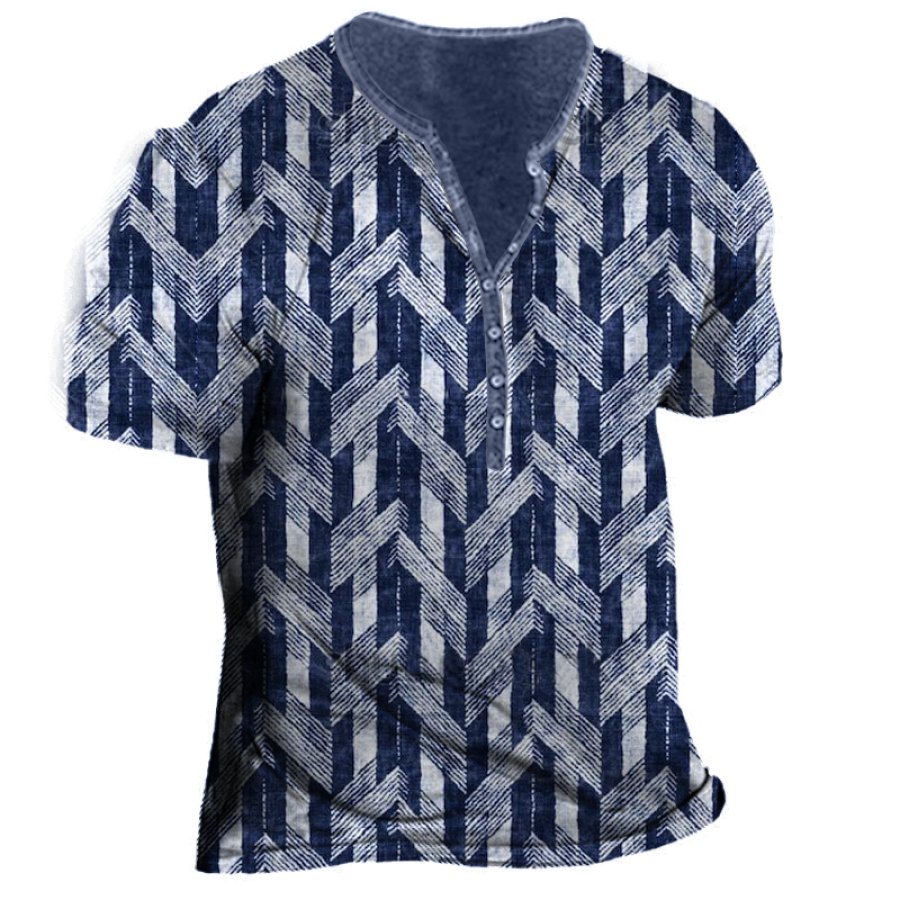 

Men's Vintage Striped Vacation Henley Collar T-Shirt