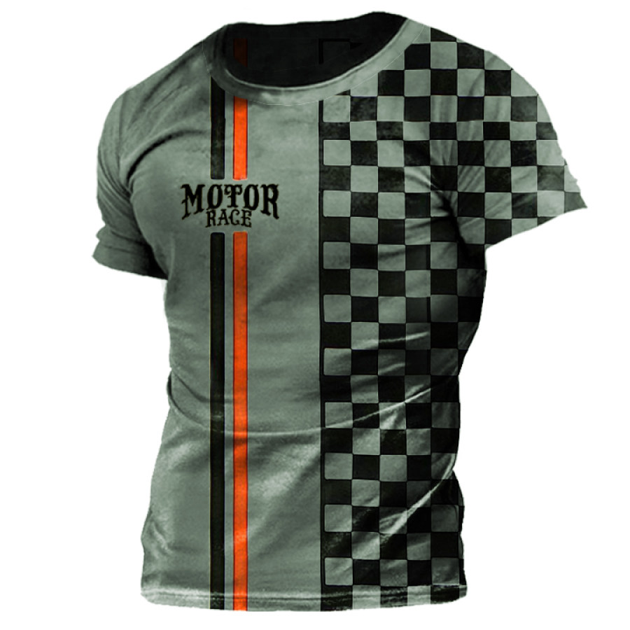 

Men's Outdoor Motor Race Checkerboard Print T-Shirt