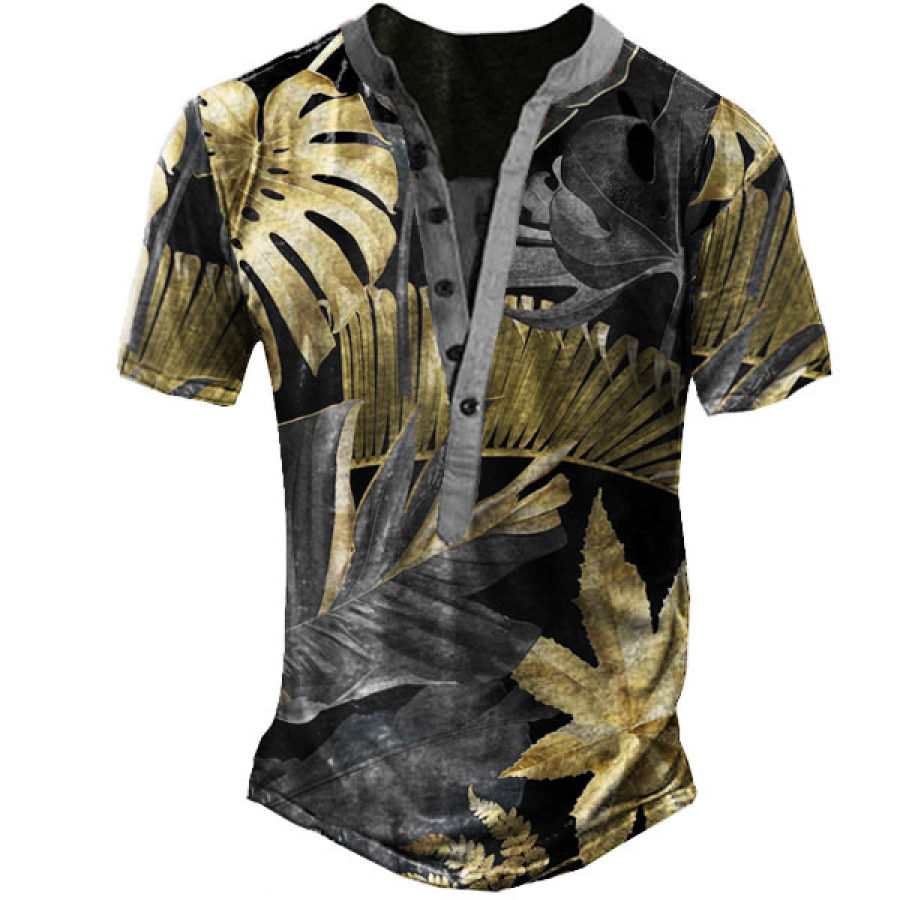 

Men's Leaves Henley Short Sleeve T-Shirt