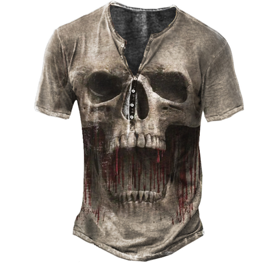 

Creative Skull Print Men Henley Collar Short Sleeve T-Shirt