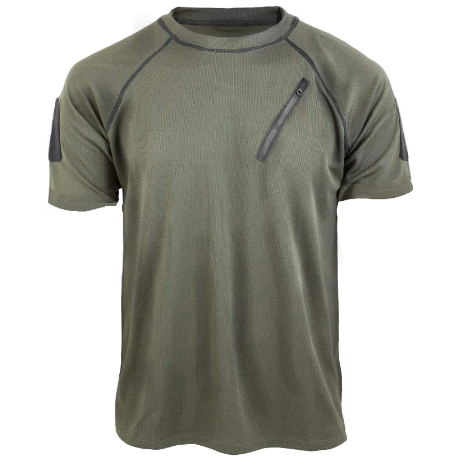 

Men's Outdoor Zipper Pocket Velcro Sports Tactical Short Sleeve T-Shirt