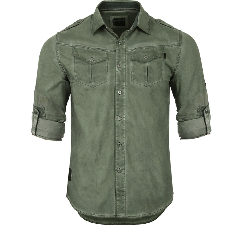 

Men's Vintage Print Two Ways Wear Tactical Shirt