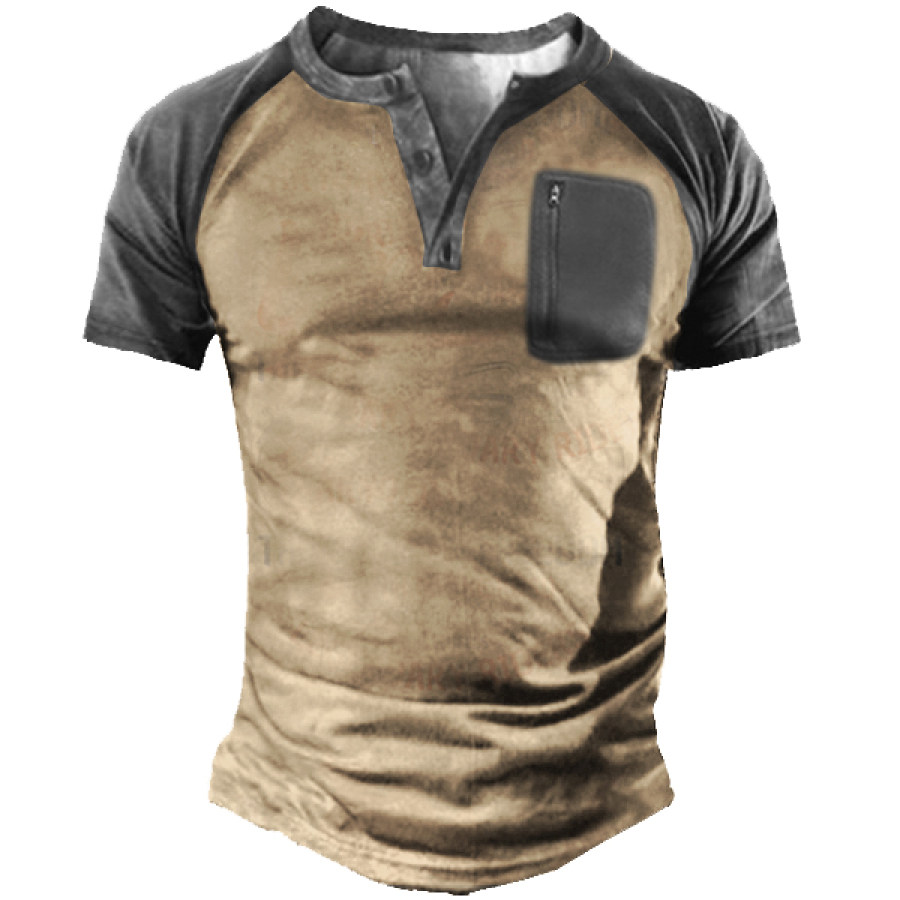 

Men's Outdoor Zipper Pocket Henley Collar Tactical Short Sleeve T-Shirt