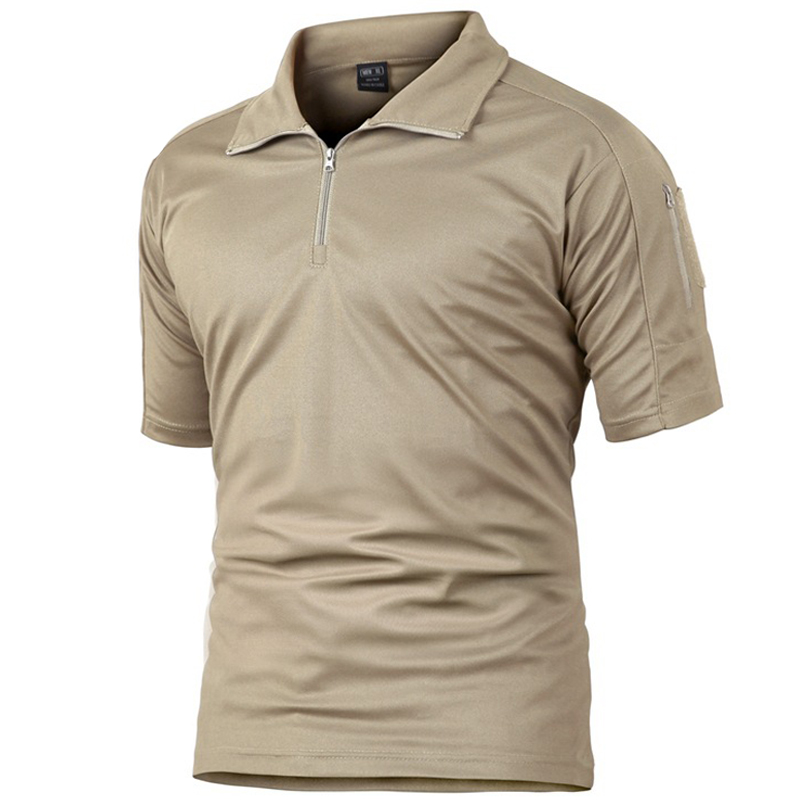 Men's Outdoor Zip Polo Neck Chic Short Sleeve Tactics T-shirt