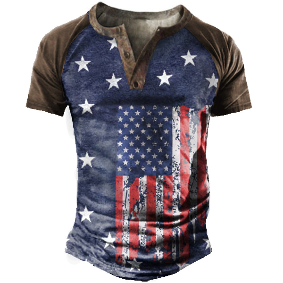 

American Flag Print Men's Outdoor Henley Short Sleeve T-Shirt