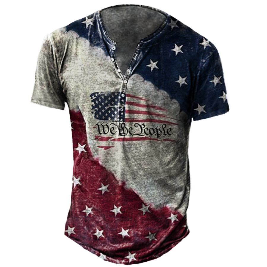 

Men's Outdoor American Flag Print Henley Collar T-Shirt
