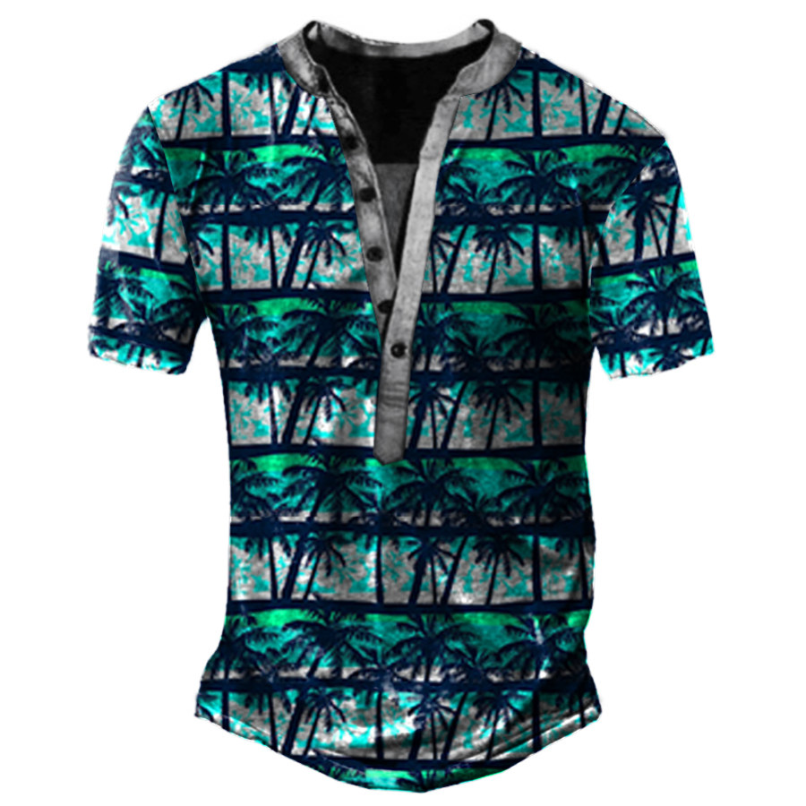 

Men's Hawaiian Coconut Tree Henley T-Shirt
