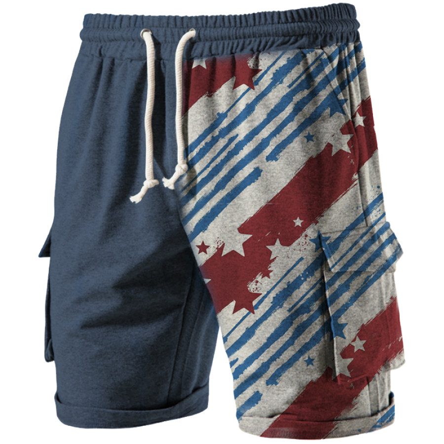 

Men's Outdoor American Flag Patchwork Print Casual Shorts