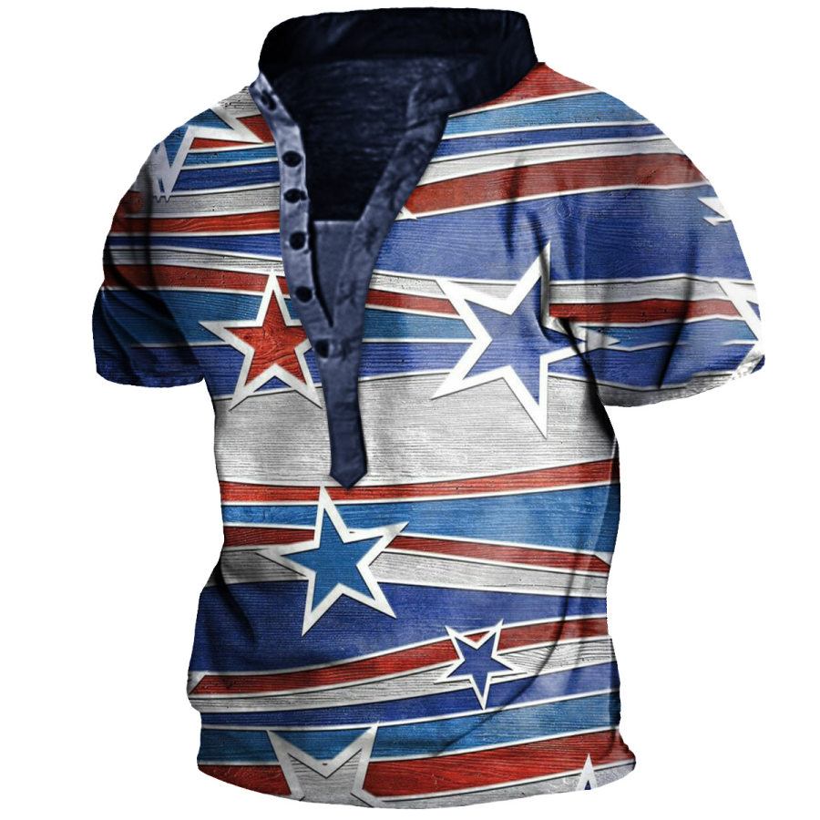 

Men's Stars Stripe Print Henley T-Shirt