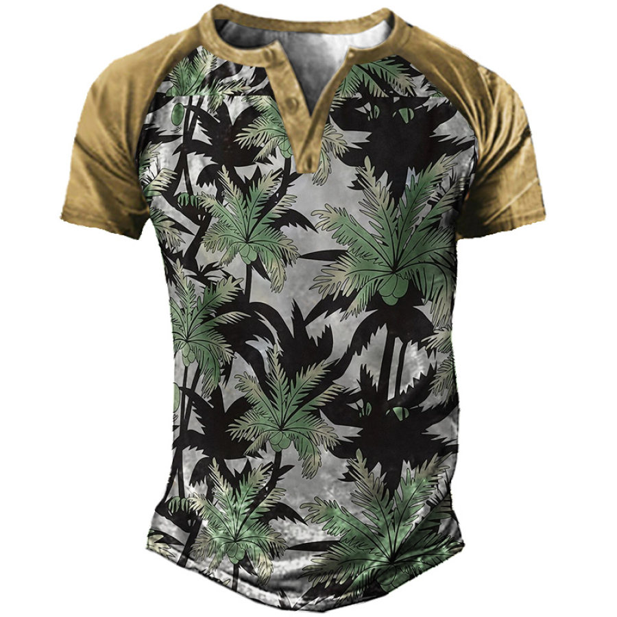 

Men's Hawaiian Coconut Tree Print Henley T-Shirt