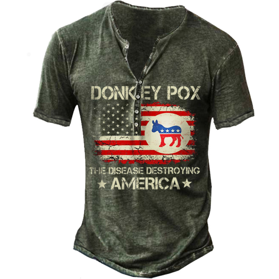 

Donkey Pox The Disease Destroying America Men's Henley Tee
