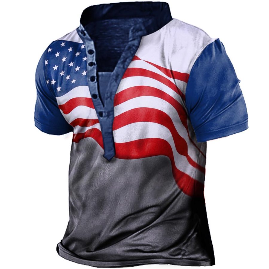 

Men's Outdoor American Flag Print Henley T-Shirt