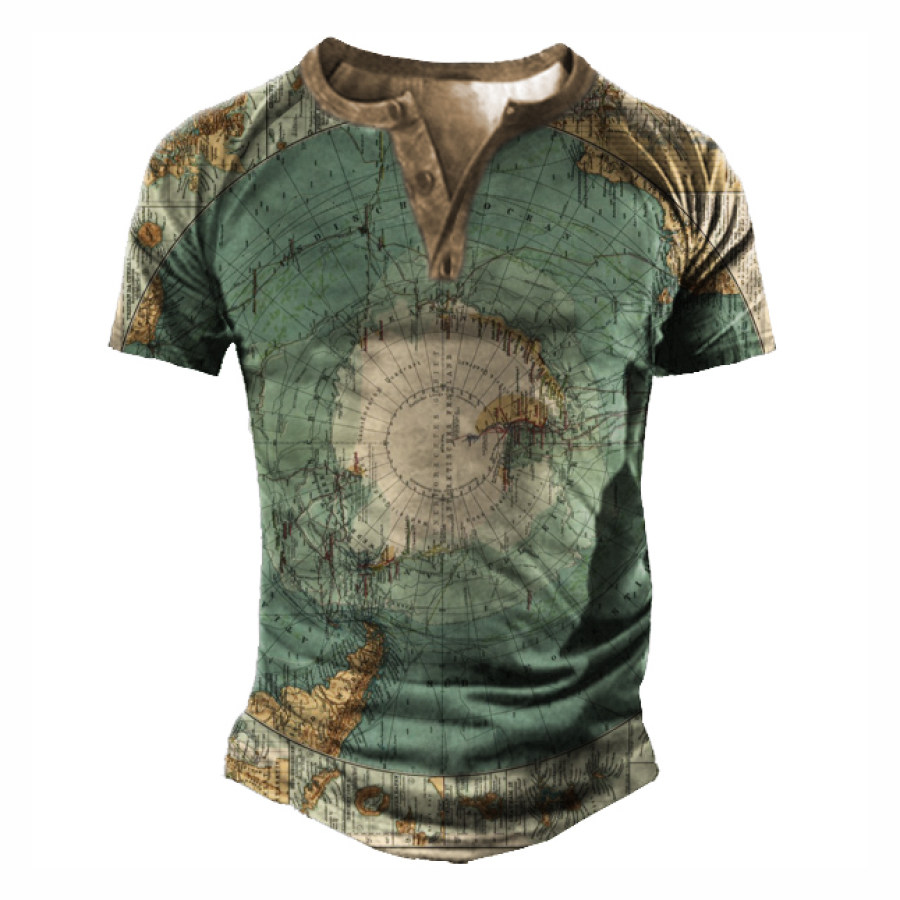 

Men's Map Henley Short Sleeve T-Shirt