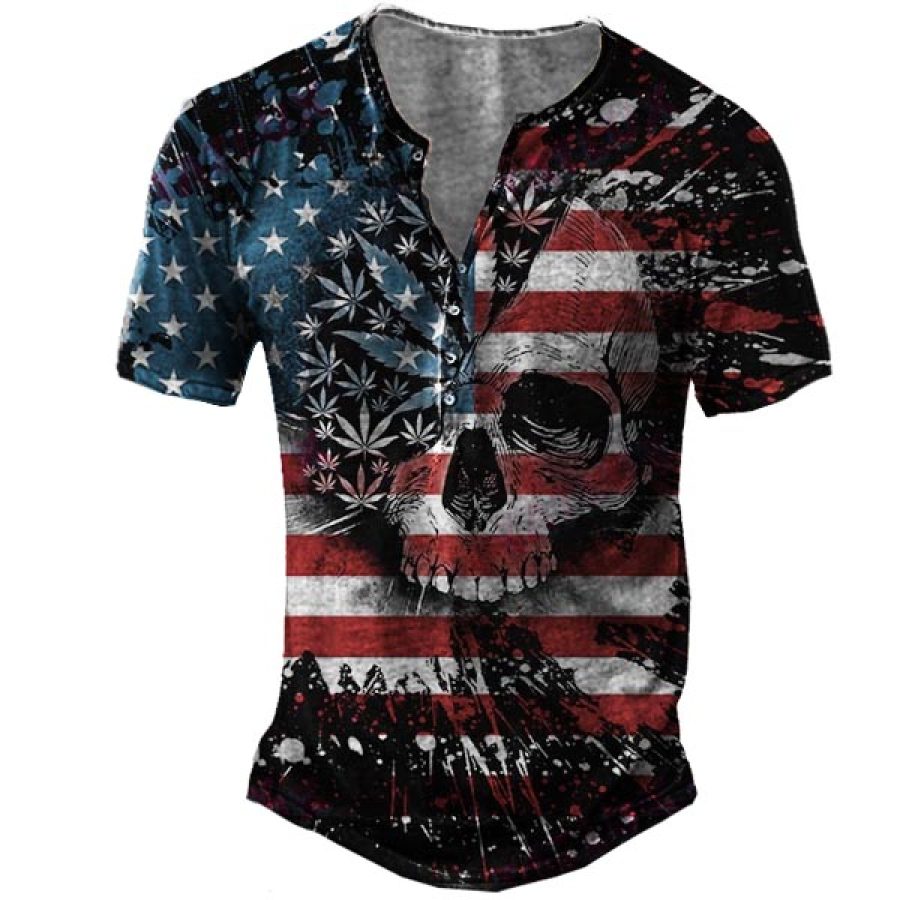 

Men's Flag Henley Short Sleeve T-Shirt