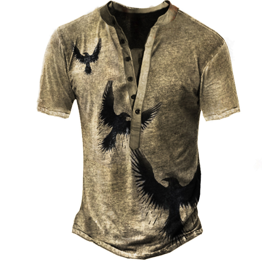 

Liberty Eagle Print Men's Outdoor Henley Short Sleeve T-Shirt