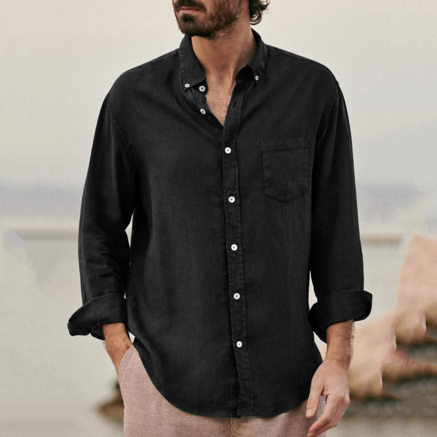 

Camicia A Maniche Lunghe Da Uomo In Cotone E Lino Con Tasche Casual Retrò Da Uomo