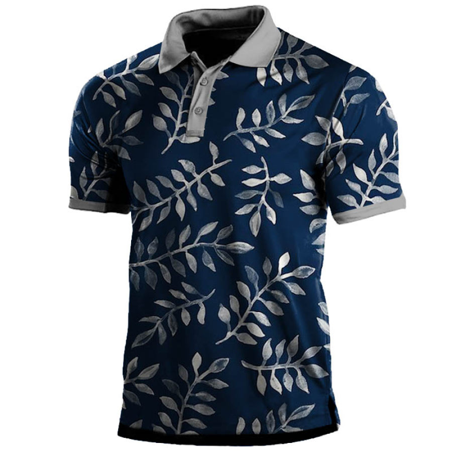 

Men's Tropical Leaf Print Polo T-Shirt