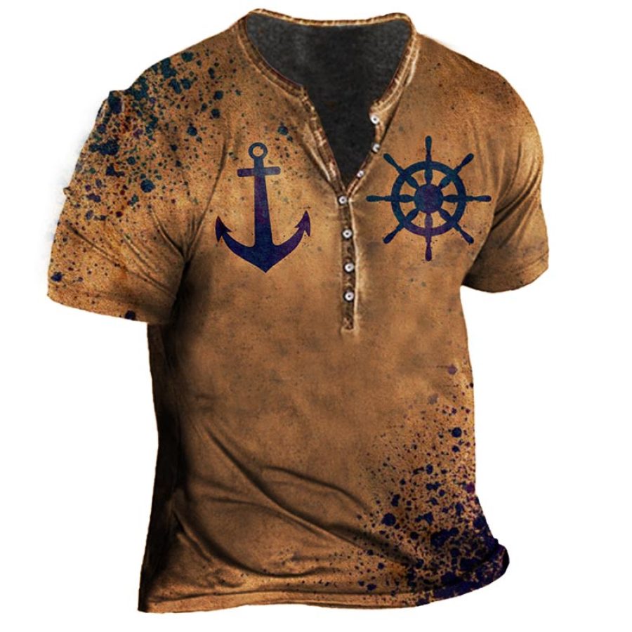 

Men's Anchor Rudder Print Henley Collar T-Shirt