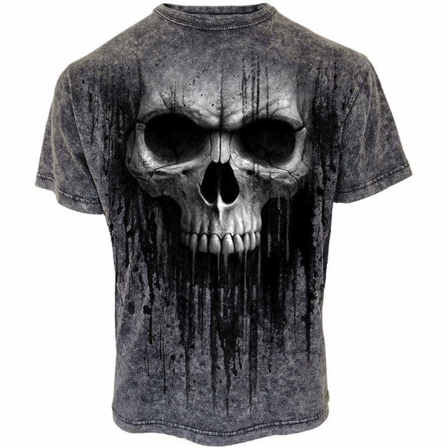 

T-shirt à Manches Courtes à Imprimé Tête De Mort Vintage Pour Homme