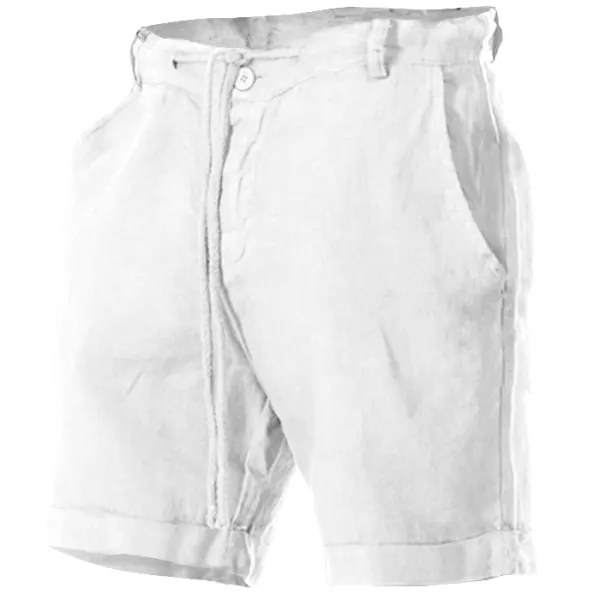 Men's Outdoor Pocket Cotton Linen Drawstring Shorts - Nikiluwa.com 