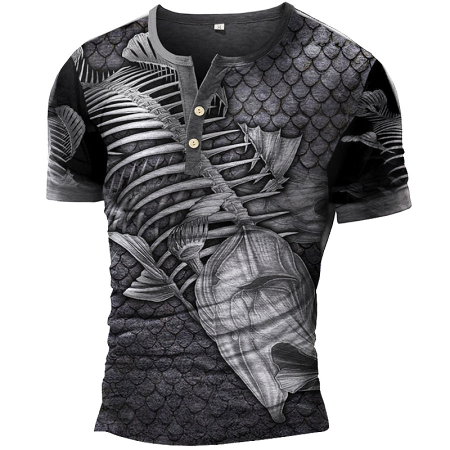 

Men's Outdoor Fishing Print Henley Short Sleeve T-Shirt