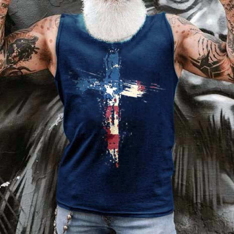 

Independence Day Patriot Flag & Cross Creative Print Men's Tank Top