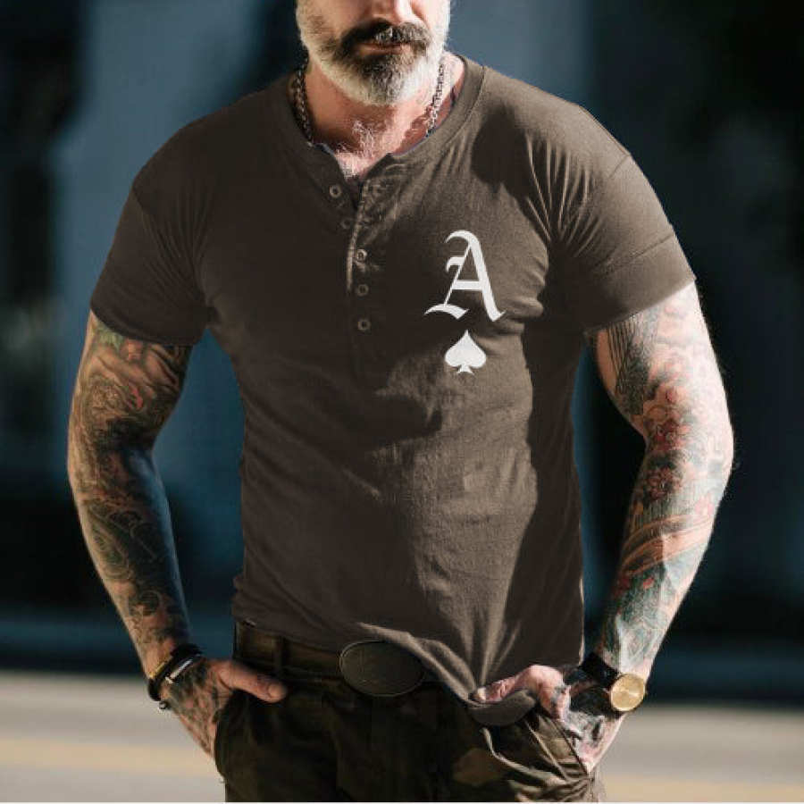 

A Playing Cards Casual Mens Short Sleeve Henry Collar T-Shirt