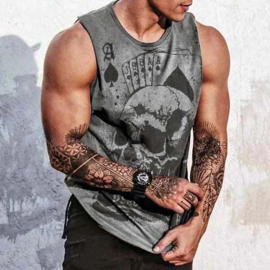 

Poker & Skull Designer Creative Print Men's Fashion Casual Tank Top