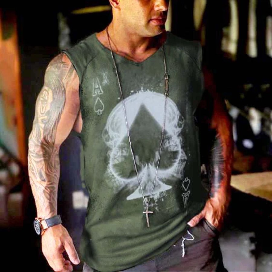 

Skull Ace A Men's Vintage Print Short Sleeve Tank Top